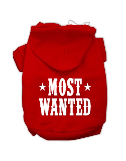 Most Wanted Screen Print Pet Hoodies Red Size Lg