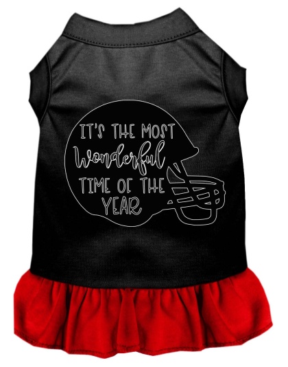 Most Wonderful Time of the Year (Football) Screen Print Dog Dress Black with Red Lg
