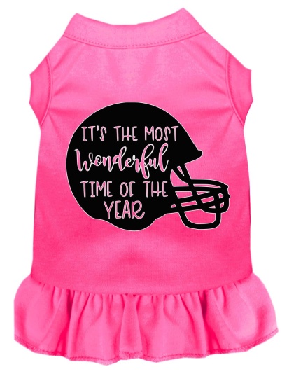 Most Wonderful Time of the Year (Football) Screen Print Dog Dress Bright Pink 4X