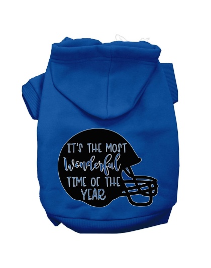 Most Wonderful Time of the Year (Football) Screen Print Dog Hoodie Blue L