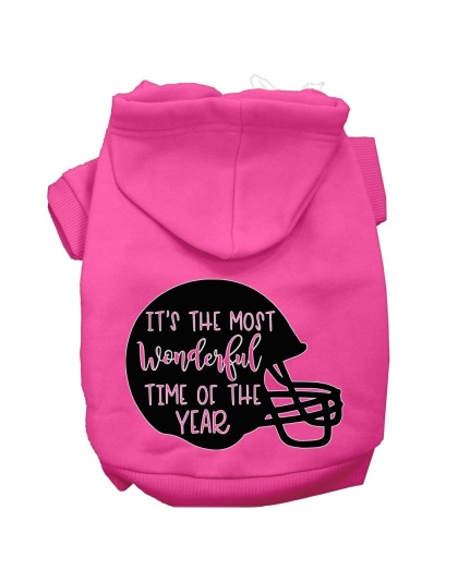 Most Wonderful Time of the Year (Football) Screen Print Dog Hoodie Bright Pink L