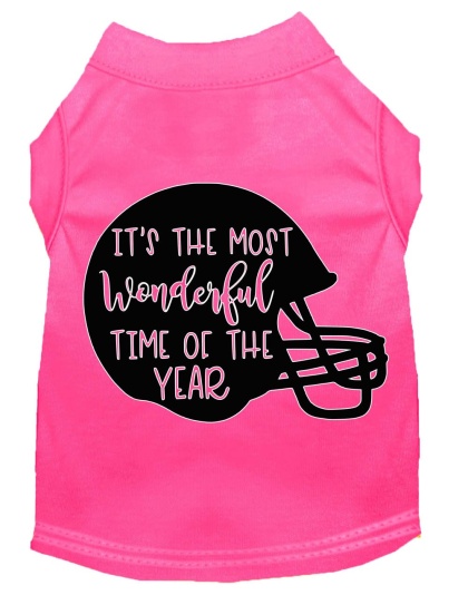 Most Wonderful Time of the Year (Football) Screen Print Dog Shirt Bright Pink Lg