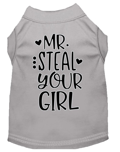 Mr Steal your Girl Screen Print Dog Shirt Grey Lg