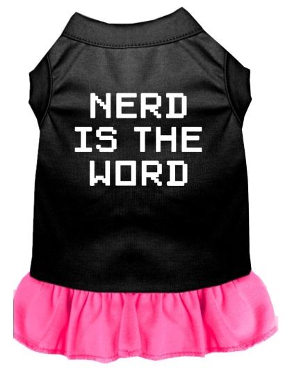 Nerd is the Word Screen Print Dress Black with Bright Pink Lg
