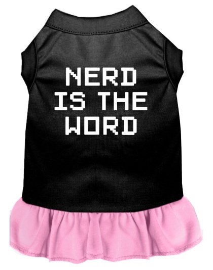Nerd is the Word Screen Print Dress Black with Light Pink Lg