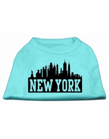 New York Skyline Screen Print Shirt Aqua Lg