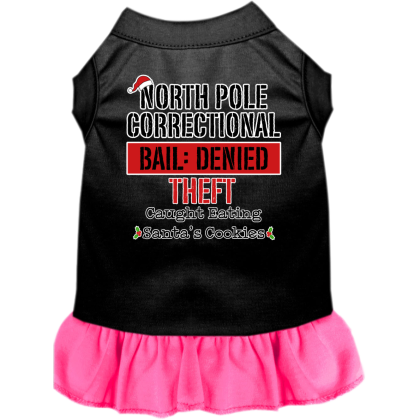 North Pole Correctional Screen Print Dog Dress Black with Bright Pink Size XS