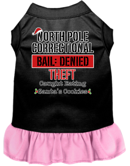 North Pole Correctional Screen Print Dog Dress Black with Light Pink Size XS