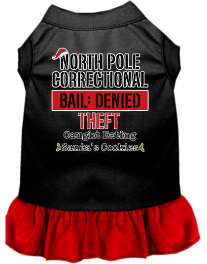 North Pole Correctional Screen Print Dog Dress Black with Red Size XS