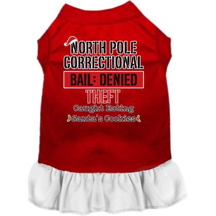 North Pole Correctional Screen Print Dog Dress Red with White Size XS