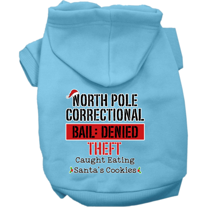 North Pole Correctional Screen Print Dog Hoodie Baby Blue Size XS