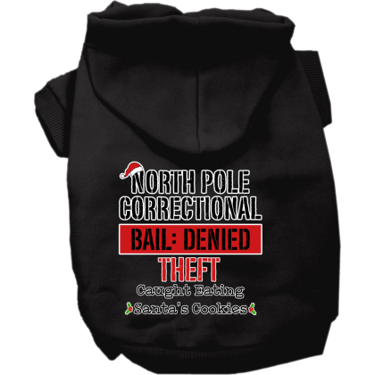 North Pole Correctional Screen Print Dog Hoodie Black Size XS