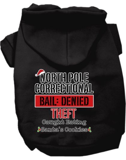 North Pole Correctional Screen Print Dog Hoodie Black Size XS