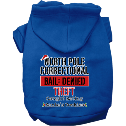 North Pole Correctional Screen Print Dog Hoodie Blue Size XS