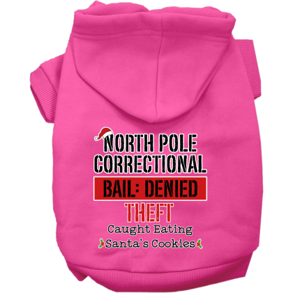 North Pole Correctional Screen Print Dog Hoodie Bright Pink Size XS