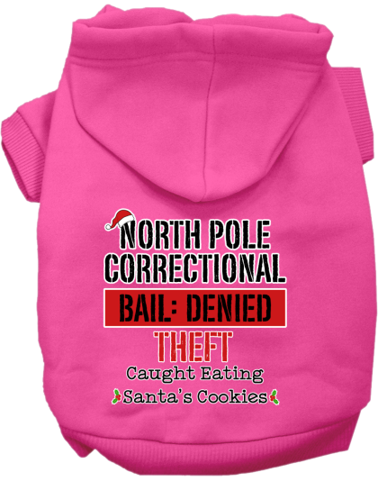 North Pole Correctional Screen Print Dog Hoodie Bright Pink Size XS