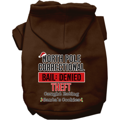 North Pole Correctional Screen Print Dog Hoodie Brown Size XS
