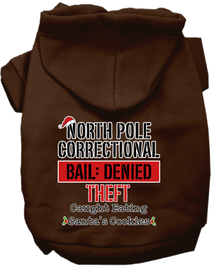 North Pole Correctional Screen Print Dog Hoodie Brown Size XS