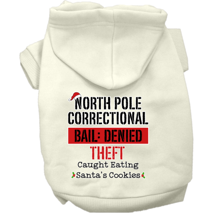 North Pole Correctional Screen Print Dog Hoodie Cream Size XS