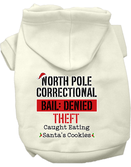 North Pole Correctional Screen Print Dog Hoodie Cream Size XS
