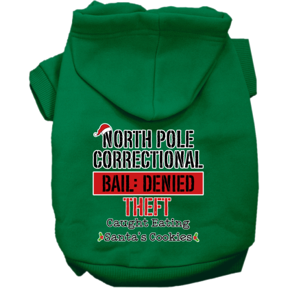 North Pole Correctional Screen Print Dog Hoodie Emerald Green Size XS