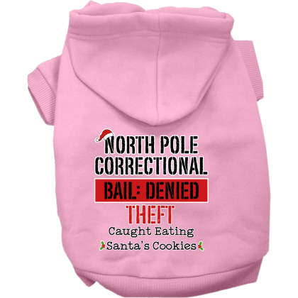 North Pole Correctional Screen Print Dog Hoodie Light Pink Size XS
