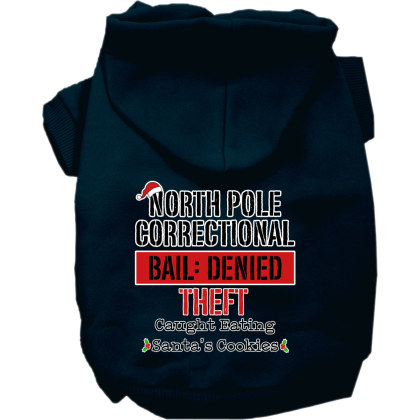 North Pole Correctional Screen Print Dog Hoodie Navy Blue Size XS