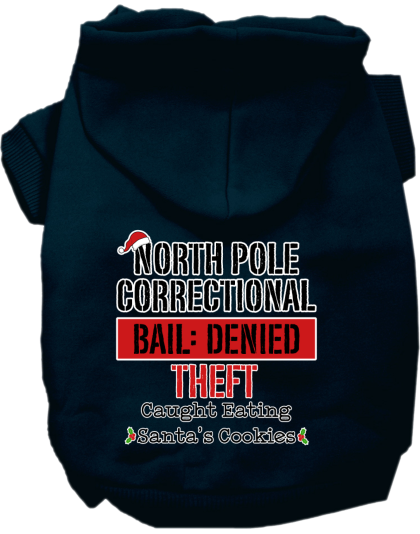 North Pole Correctional Screen Print Dog Hoodie Navy Blue Size XS