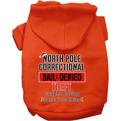 North Pole Correctional Screen Print Dog Hoodie Orange Size XS