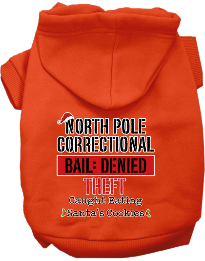 North Pole Correctional Screen Print Dog Hoodie Orange Size XS