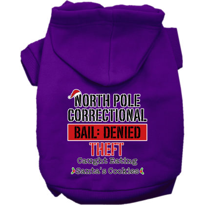 North Pole Correctional Screen Print Dog Hoodie Purple Size XS