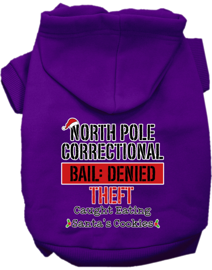North Pole Correctional Screen Print Dog Hoodie Purple Size XS
