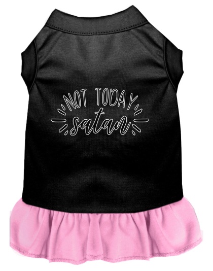 Not Today Satan Screen Print Dog Dress Black with Light Pink Lg