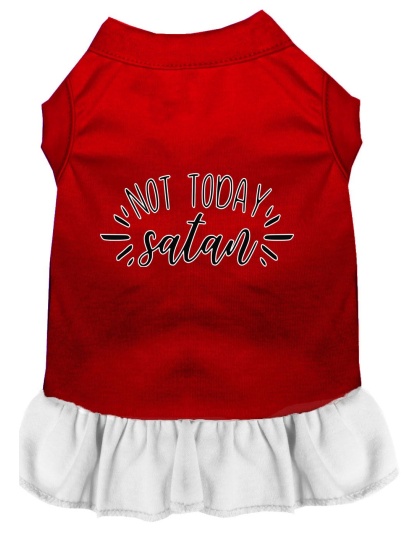 Not Today Satan Screen Print Dog Dress Red with White Lg