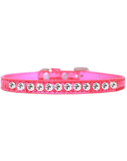 One Row Clear Jewel Croc Dog Collar Bright Pink Size 10