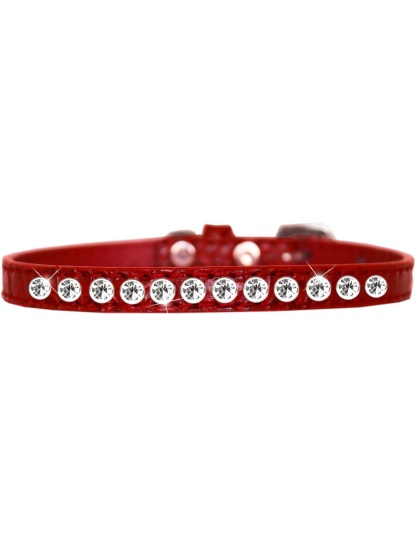 One Row Clear Jewel Croc Dog Collar Red Size 10