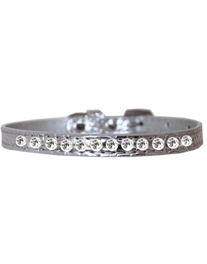 One Row Clear Jewel Croc Dog Collar Silver Size 10