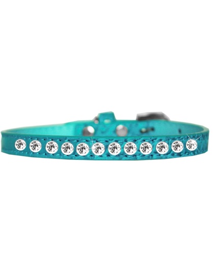 One Row Clear Jewel Croc Dog Collar Turquoise Size 10