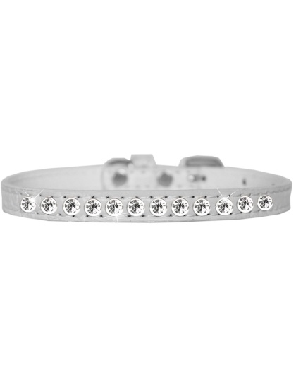 One Row Clear Jewel Croc Dog Collar White Size 10