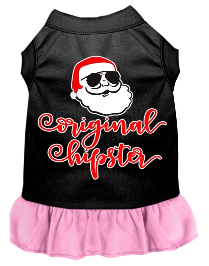 Original Hipster Screen Print Dog Dress Black with Light Pink Lg