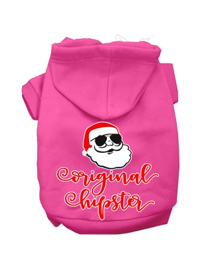 Original Hipster Screen Print Dog Hoodie Bright Pink L