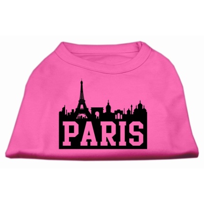 Paris Skyline Screen Print Shirt Bright Pink Lg