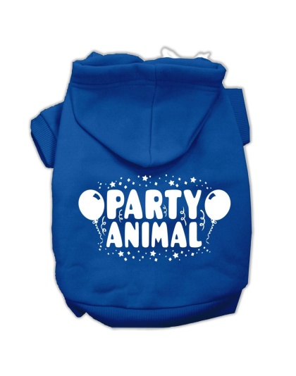 Party Animal Screen Print Pet Hoodies Blue Size Lg