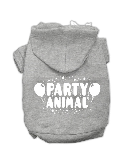 Party Animal Screen Print Pet Hoodies Grey Size Lg