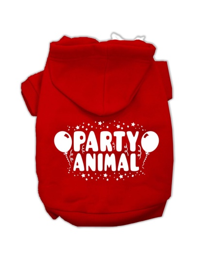 Party Animal Screen Print Pet Hoodies Red Size Lg