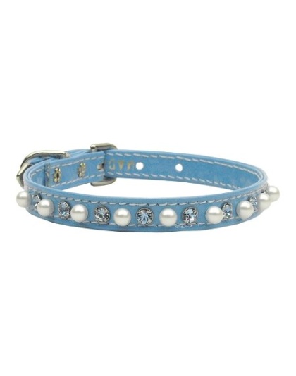 Patent 3/8" Pearl and Crystal Collars Baby Blue 10