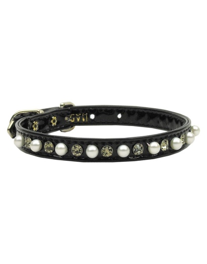 Patent 3/8" Pearl and Crystal Collars Black 10