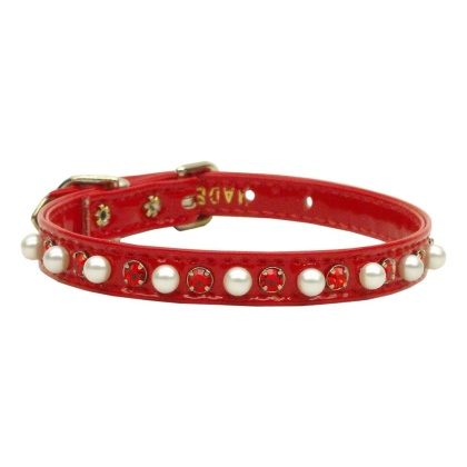 Patent 3/8" Pearl and Crystal Collars Red 10