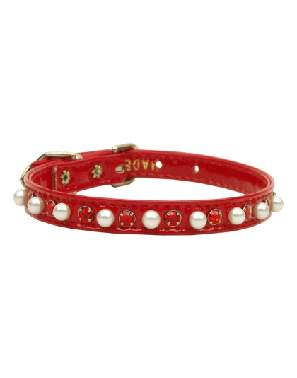 Patent 3/8" Pearl and Crystal Collars Red 10