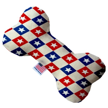 Patriotic Checkered Stars 10 inch Canvas Bone Dog Toy